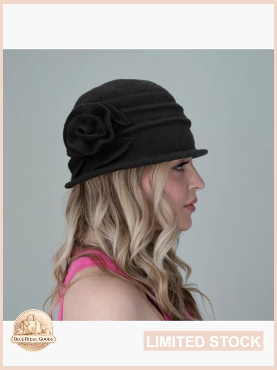 Wool Cloche Hat Winter Bucket Hat 1920s Vintage Floral Fedoras Headpiece